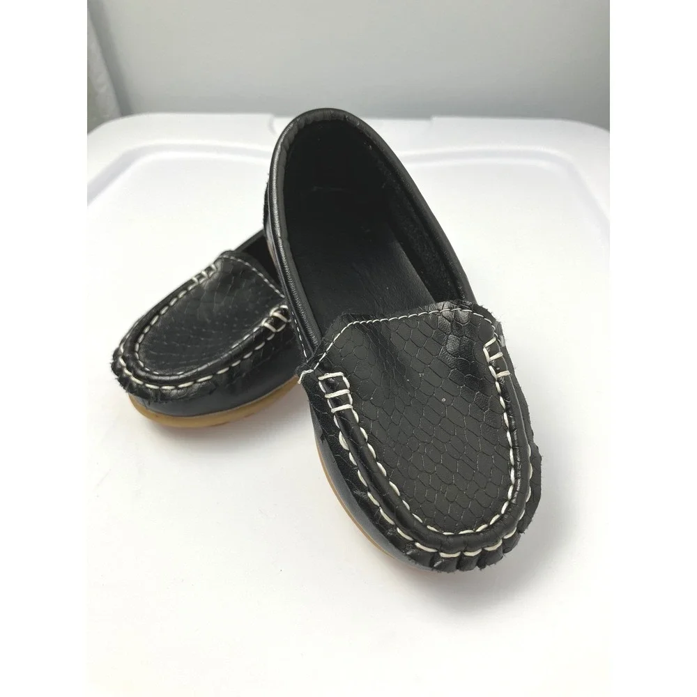 Kids‎ Black Faux Leather Snake Print Loafers Slip On Shoes Toddler Size 7/7.5